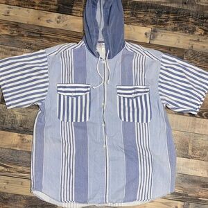 Cotton Express Blue and White Striped Hoodie Top